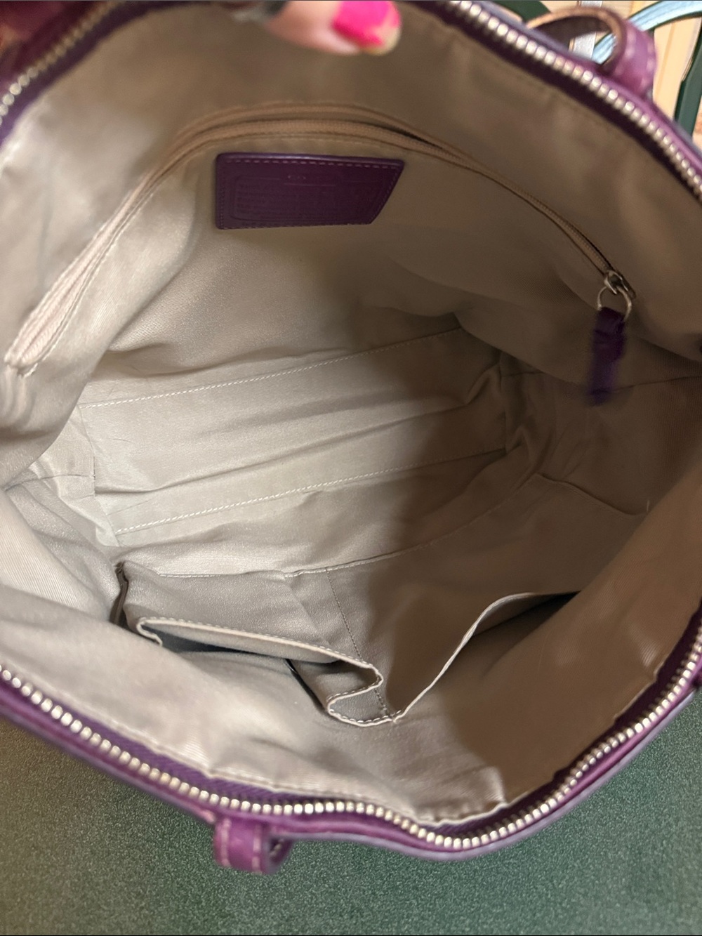 Coach Beige Signature Canvas Tote with Purple Trim - Picture 10 of 12